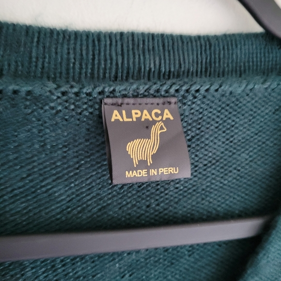 Long Sleeve V Neck Alpaca Forest Green Sweater Size M L - Picture 3 of 4